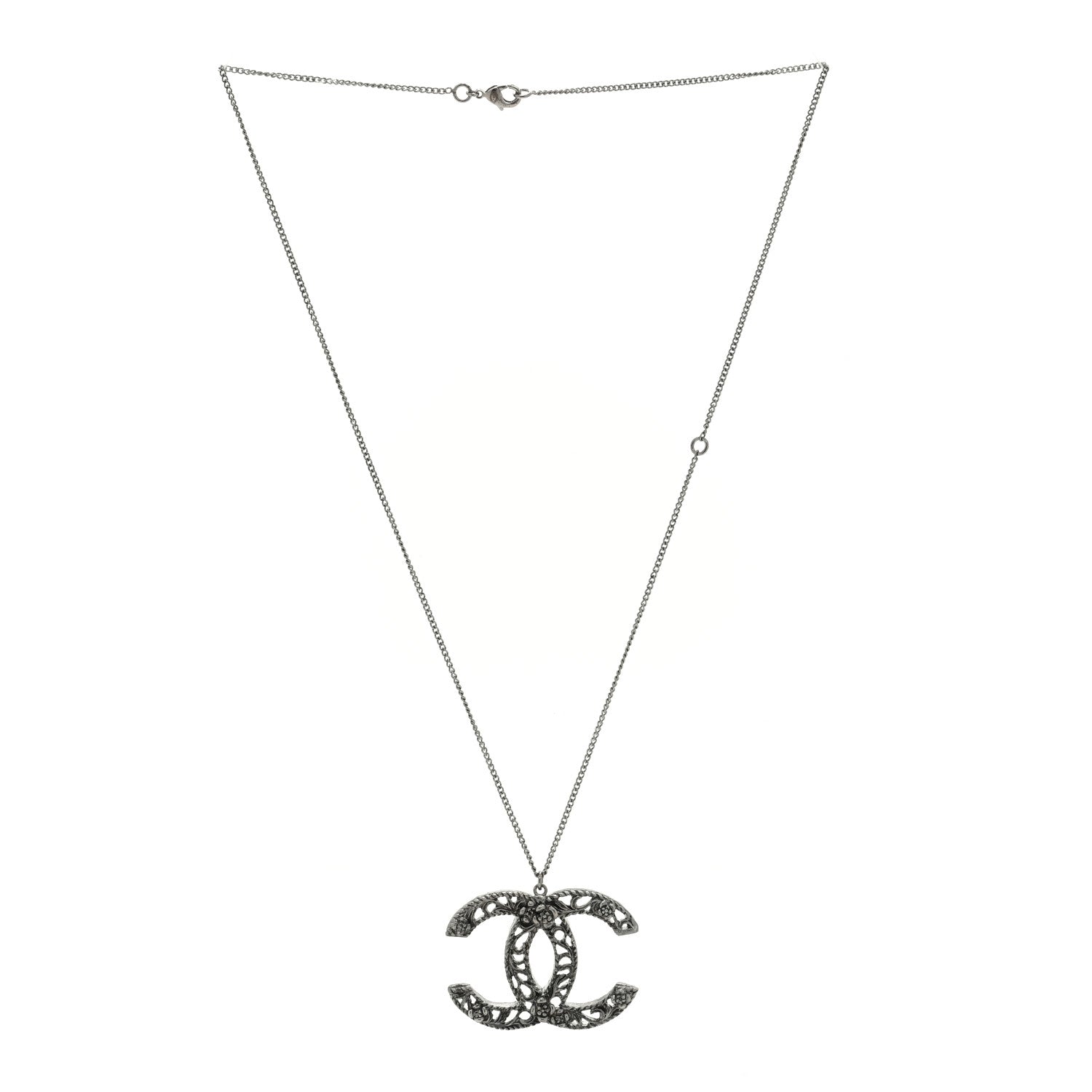 Chanel Ruthenium Twisted Camellia CC Pendant Necklace 3 of 4