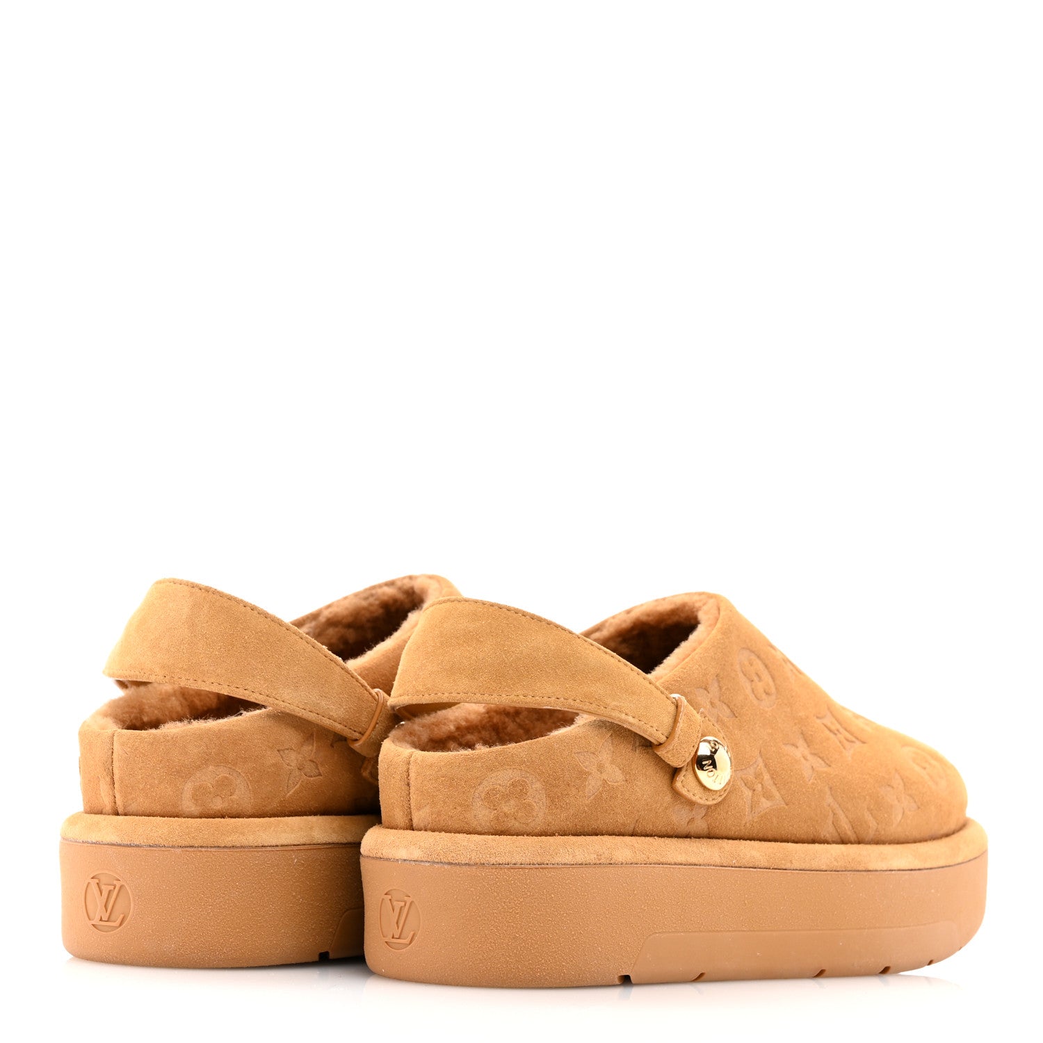 Louis Vuitton Suede Calfskin Embossed Monogram Aspen Platform Clog Mules 36.5 Cognac Brown 4 of 8