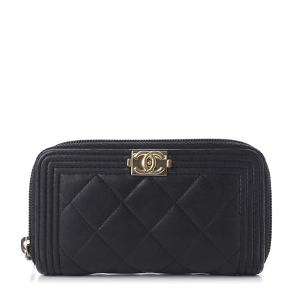 Chanel Lambskin Quilted Small Boy Zip Around Wallet Black 1 of 9