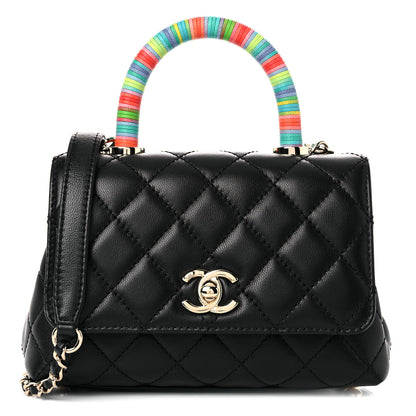 Chanel Goatskin Quilted Rainbow Extra Mini Coco Handle Flap Black 2 of 21