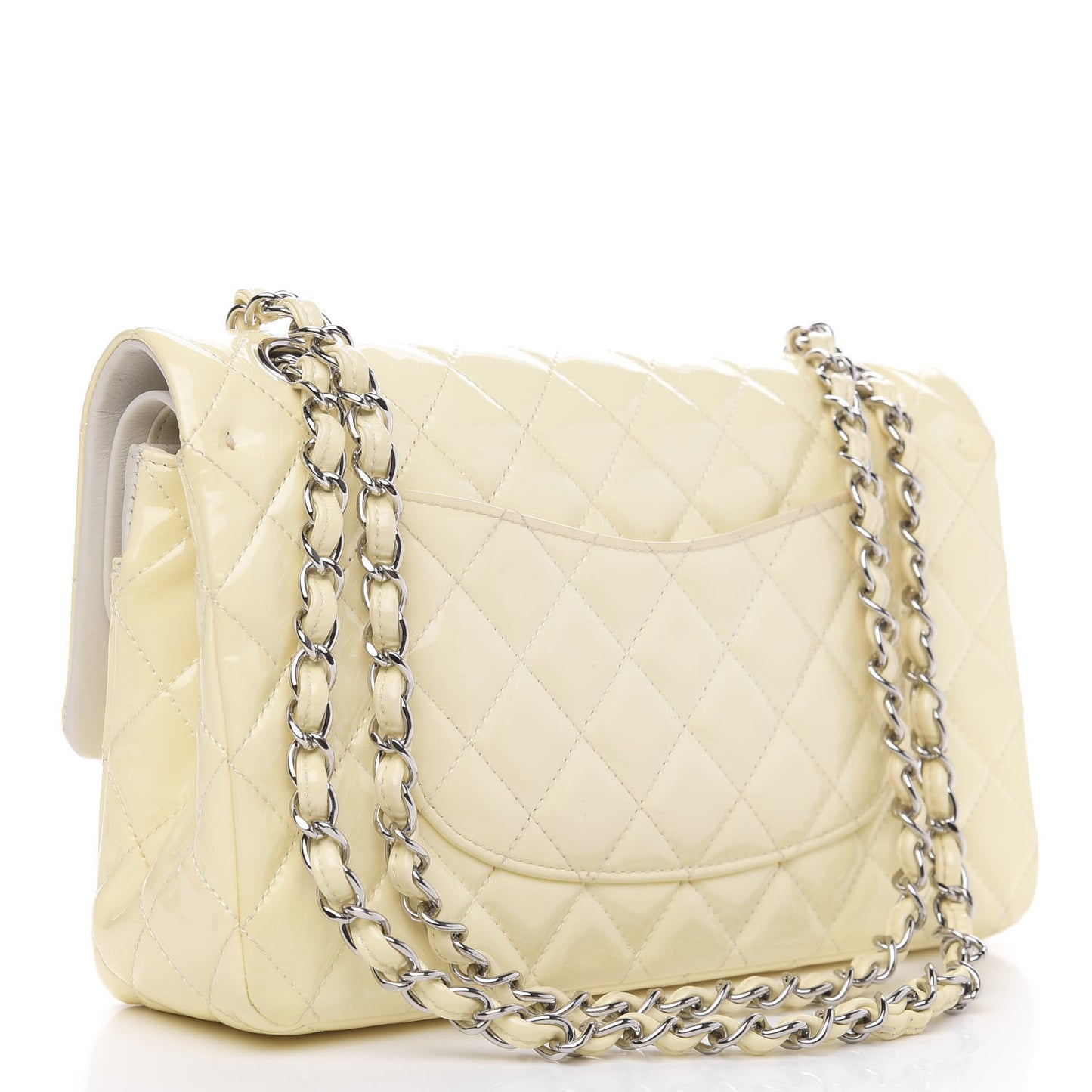 Patent Quilted Medium Double Flap Dark White