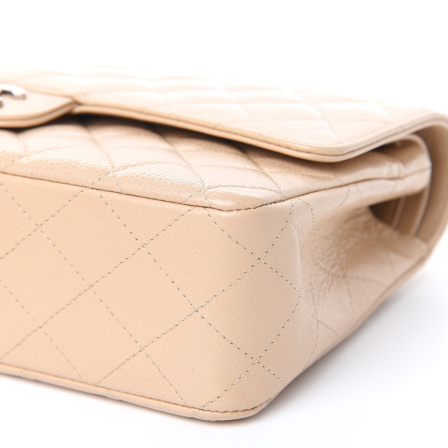 Caviar Quilted Medium Double Flap Beige Clair