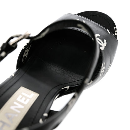 Chanel Printed Lambskin CC Sandals 39.5 Black White 9 of 11