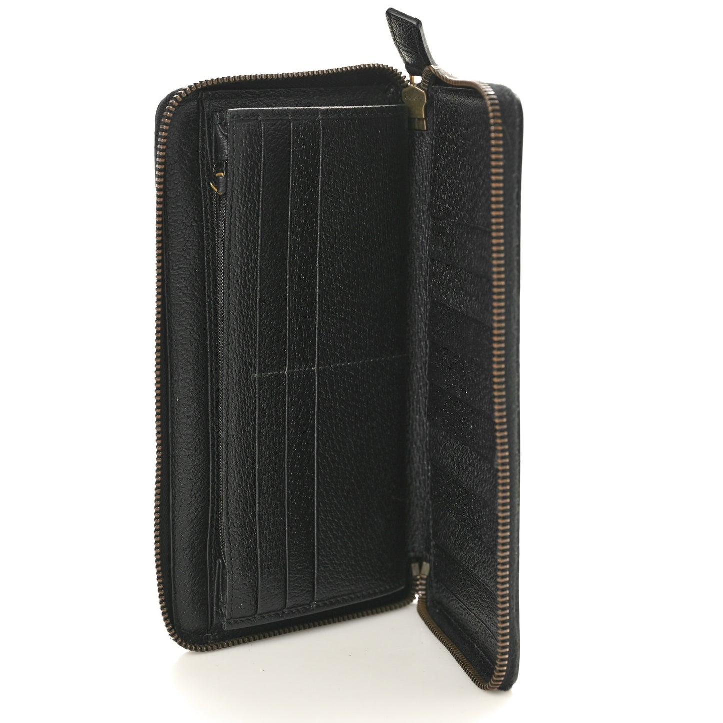 Dollar Calfskin Bee Star Zip Around Wallet Black