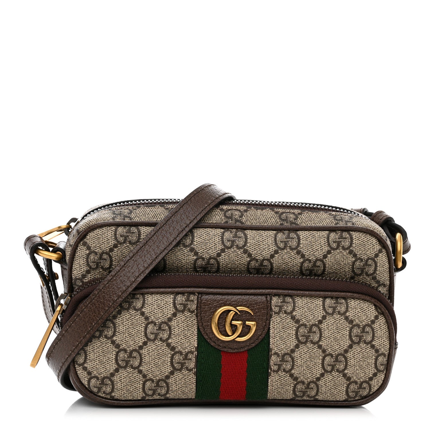 Gucci GG Supreme Monogram Textured Dollar Calfskin Web Mini Ophidia Convertible Shoulder Bag Beige Ebony New Acero 1 of 11