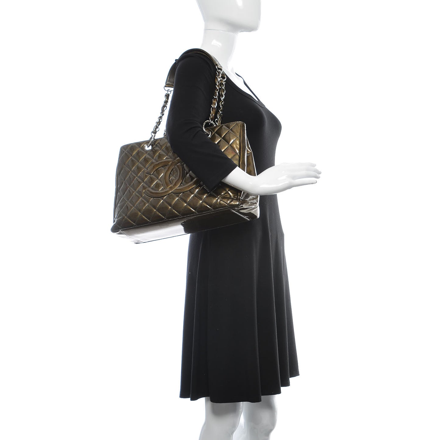 Patent Quilted Grand Shopping Tote GST Green