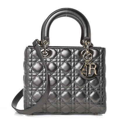 Christian Dior Metallic Calfskin Cannage Medium Lady Dior Gunmetal Grey 1 of 11