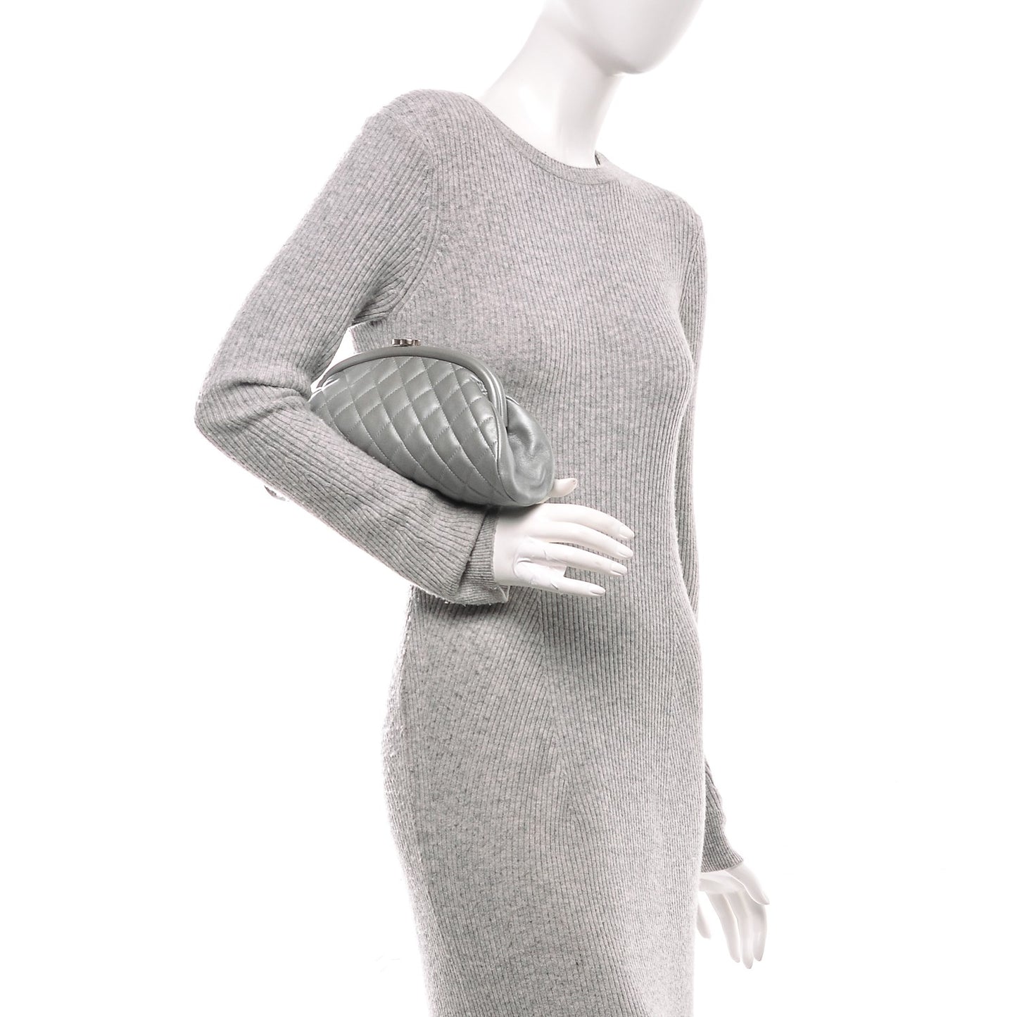 Metallic Lambskin Quilted Timeless Clutch Silver