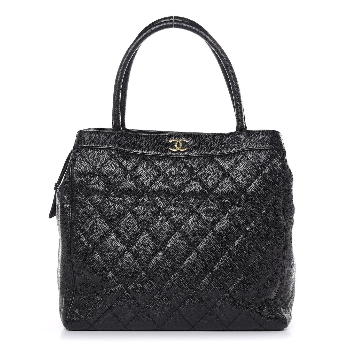 Caviar Quilted CC Shopping Tote Black