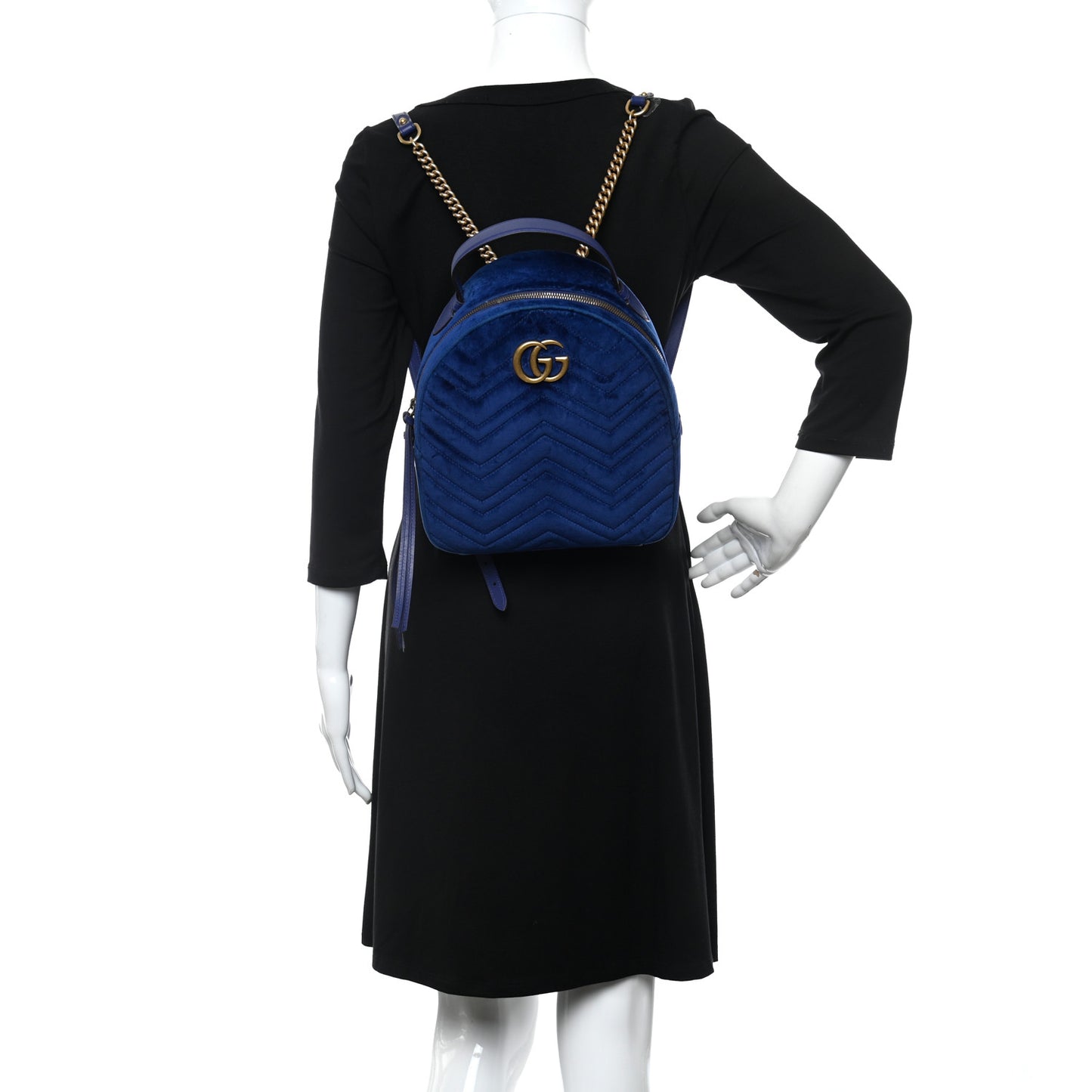 Velvet Matelasse GG Marmont Dome Backpack Cobalt Blue