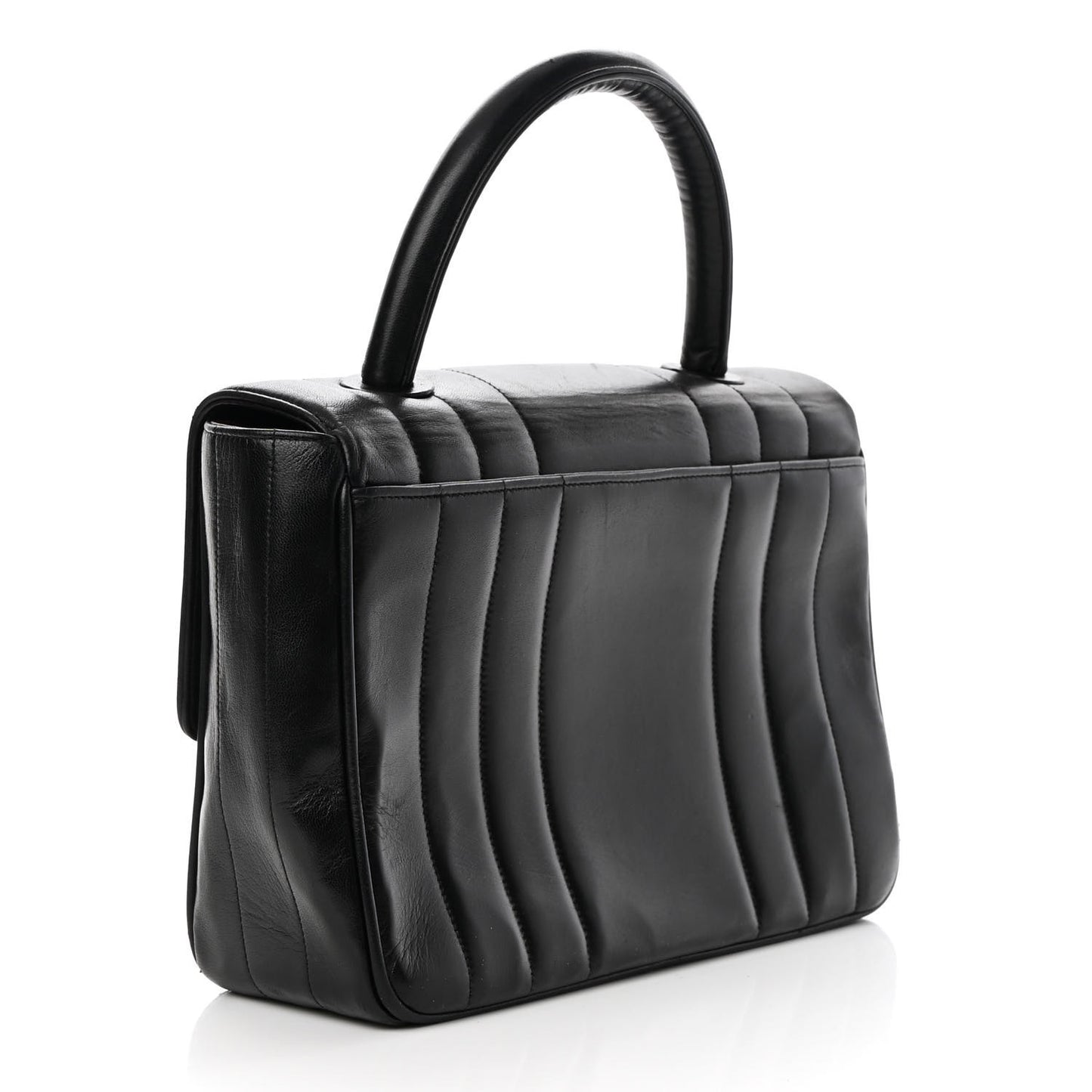 Lambskin Vertical Quilted Kelly Flap Bag Black