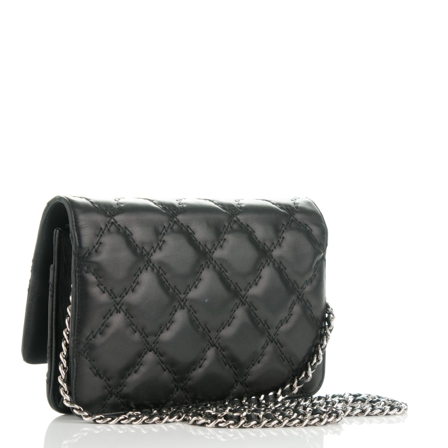 Calfskin Double Stitch Hamptons Wallet On Chain WOC Black