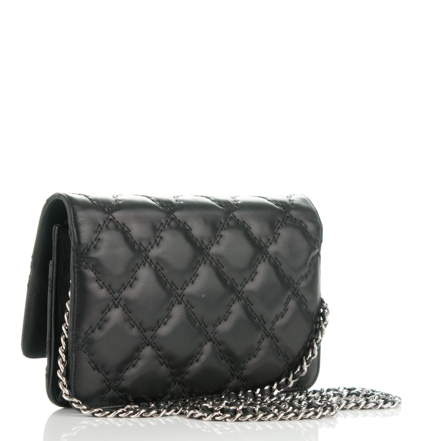 Chanel Calfskin Double Stitch Hamptons Wallet On Chain WOC Black 3 of 9