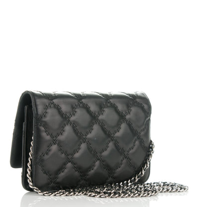 Chanel Calfskin Double Stitch Hamptons Wallet On Chain WOC Black 3 of 9