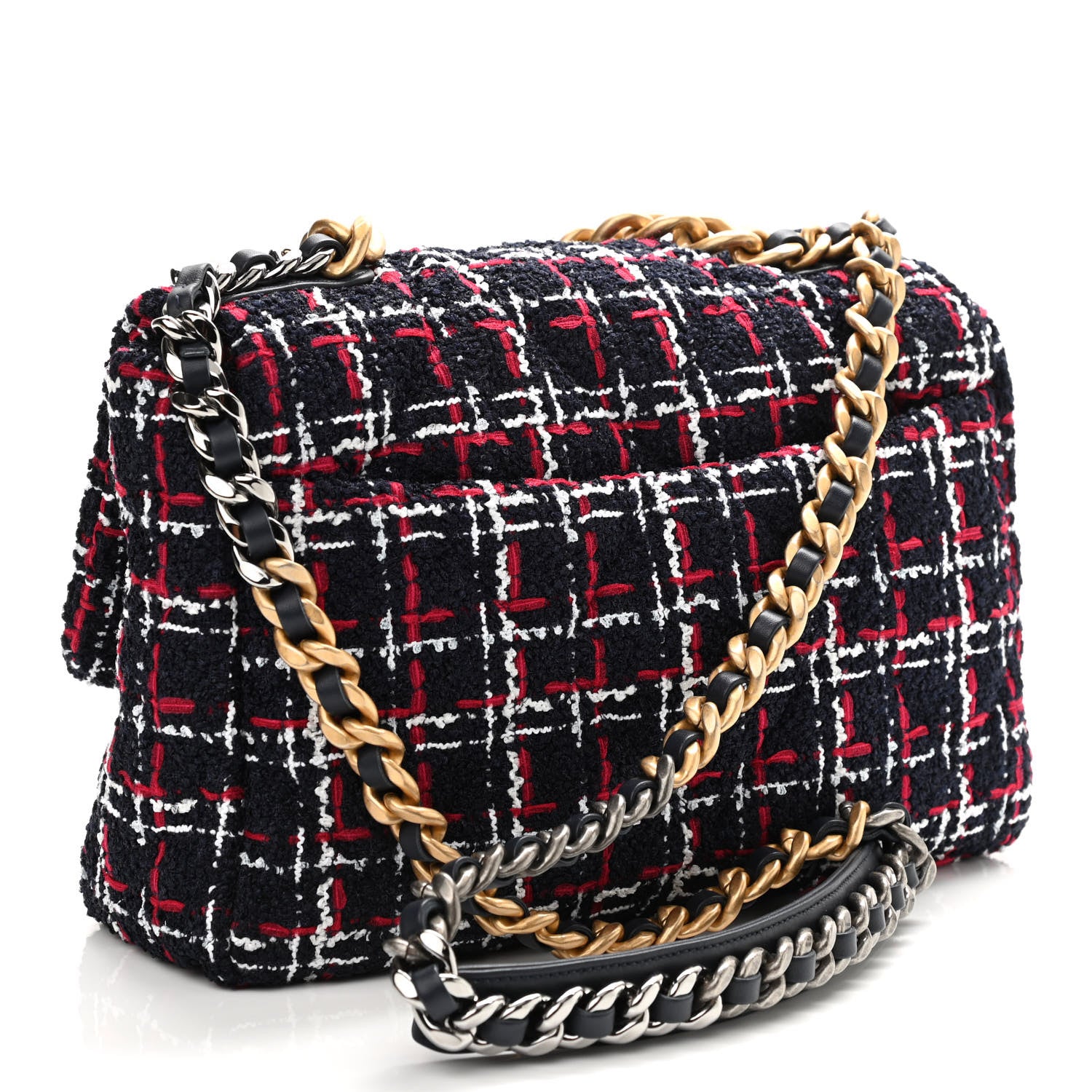 Chanel Tweed Quilted Large Chanel 19 Flap Navy Blue White Red 3 of 11