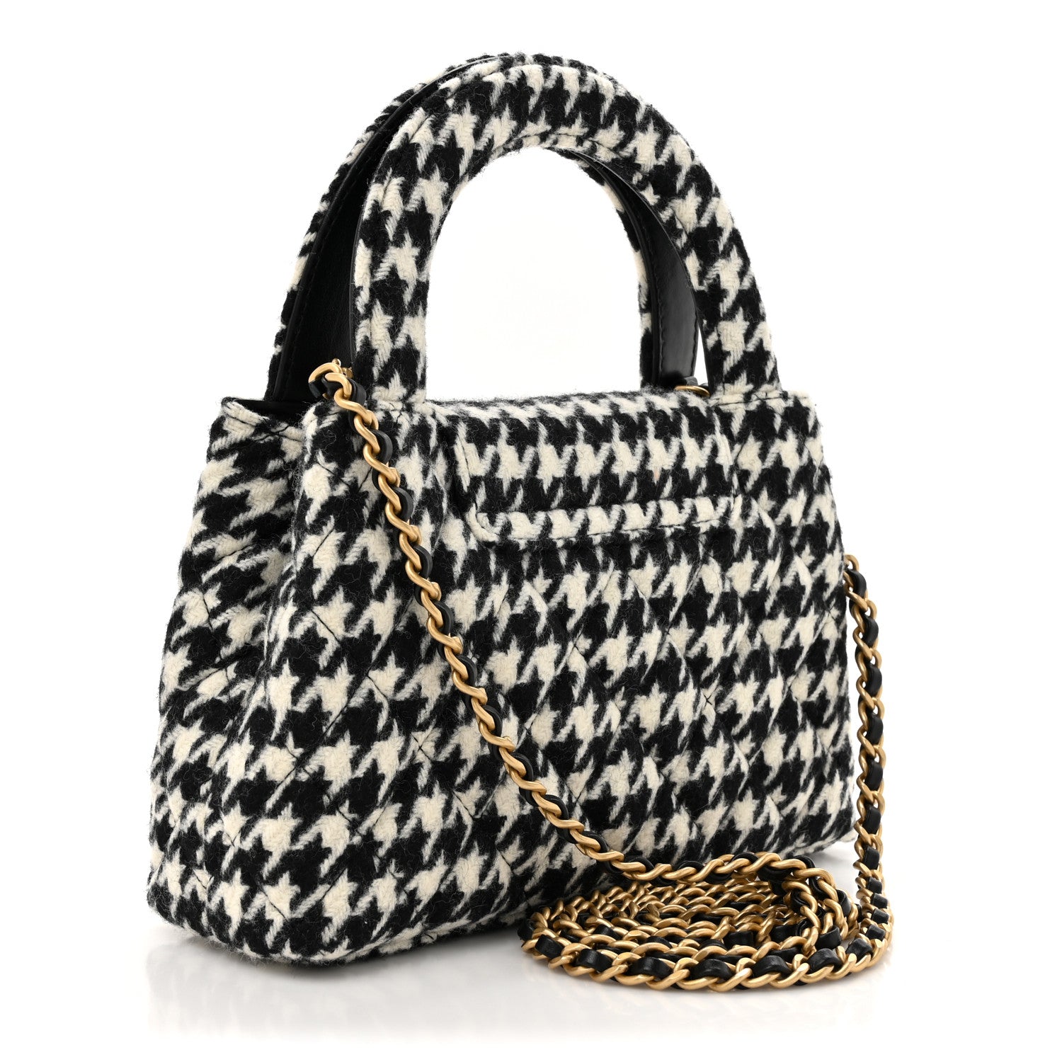 Chanel Tweed Houndstooth Quilted Nano Kelly Shopper Black White 3 of 11