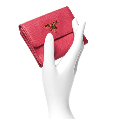 Prada Saffiano Tri Fold Compact Wallet Peonia 2 of 15