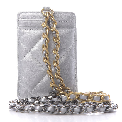 Chanel Metallic Goatskin Quilted 19 Card Holder On Chain Silver 4 of 10