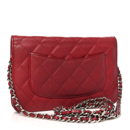 Chanel Caviar Quilted Wallet on Chain WOC Dark Red 3 of 12