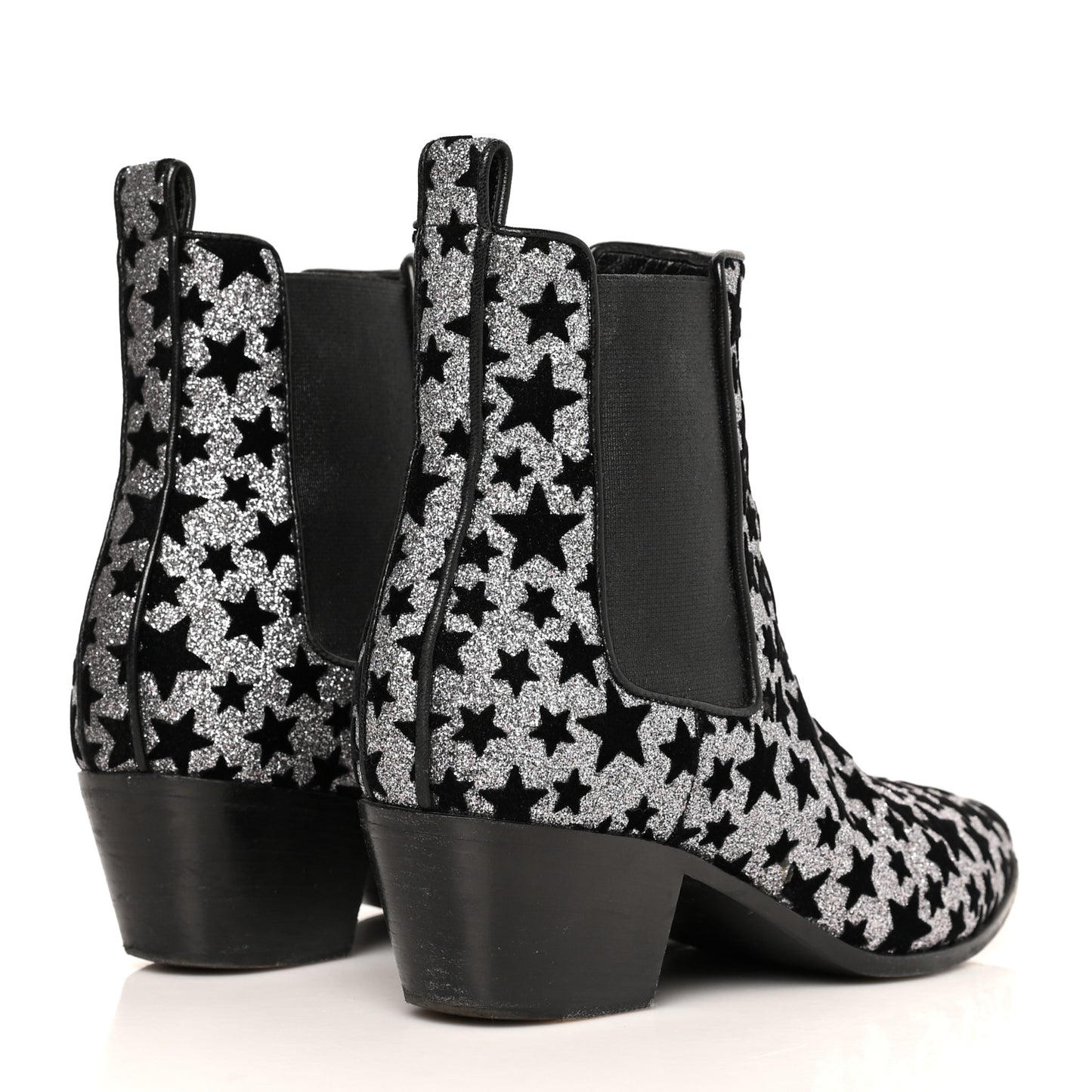 Glitter Suede Calfskin Rock Chelsea Boots 35 Black