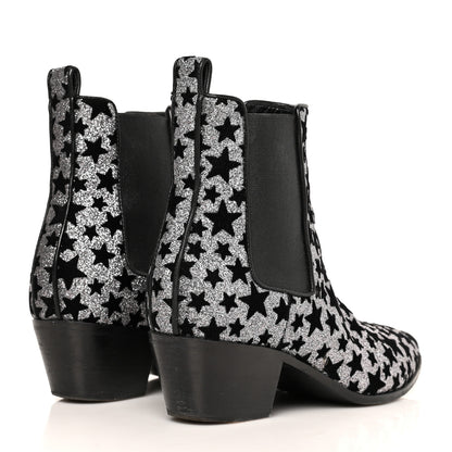 Saint Laurent Glitter Suede Calfskin Rock Chelsea Boots 35 Black 4 of 8
