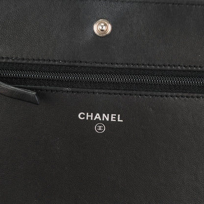 Chanel Lambskin Quilted Diamond CC Wallet On Chain WOC Black 6 of 9