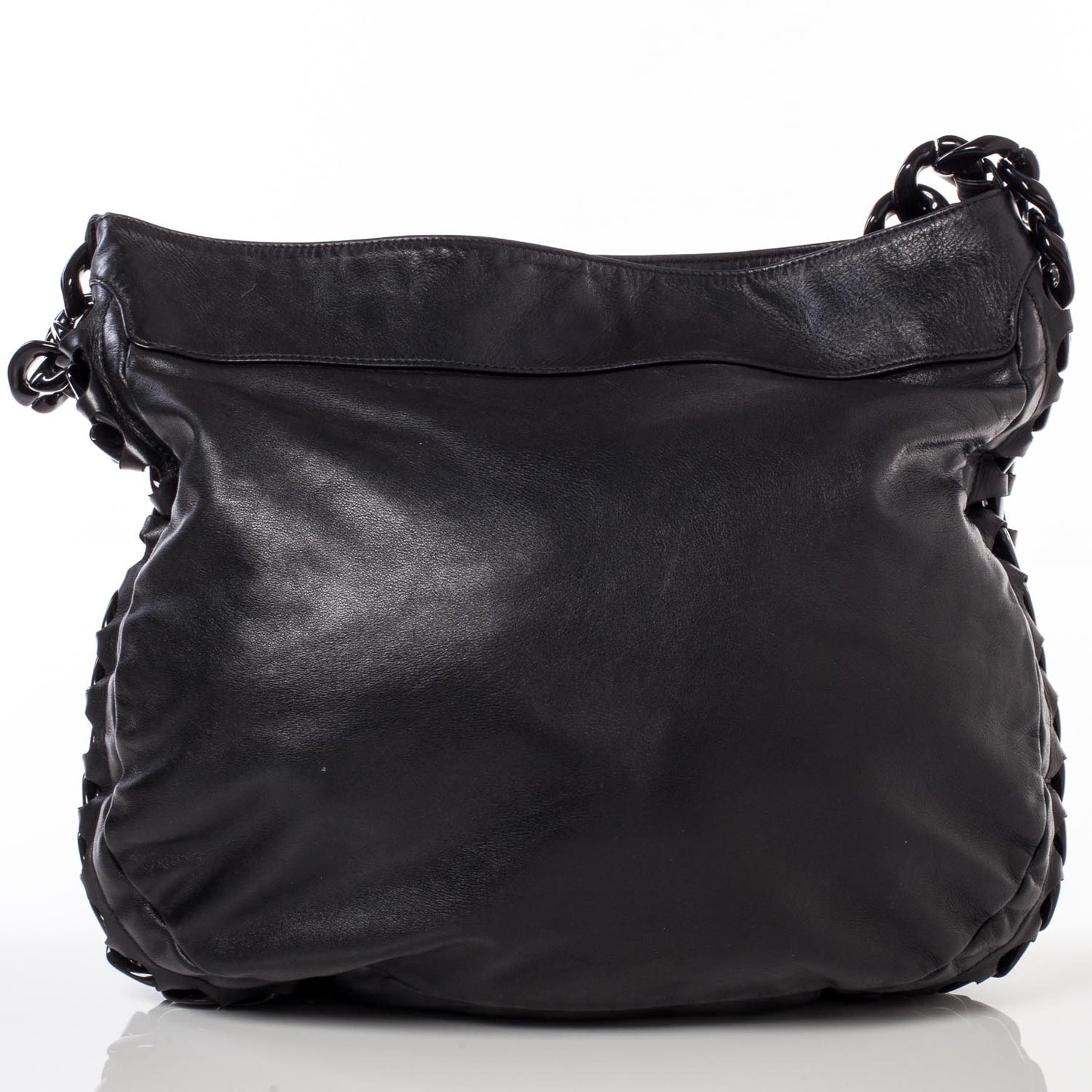 Leather Modern Chain Shoulder Bag Black