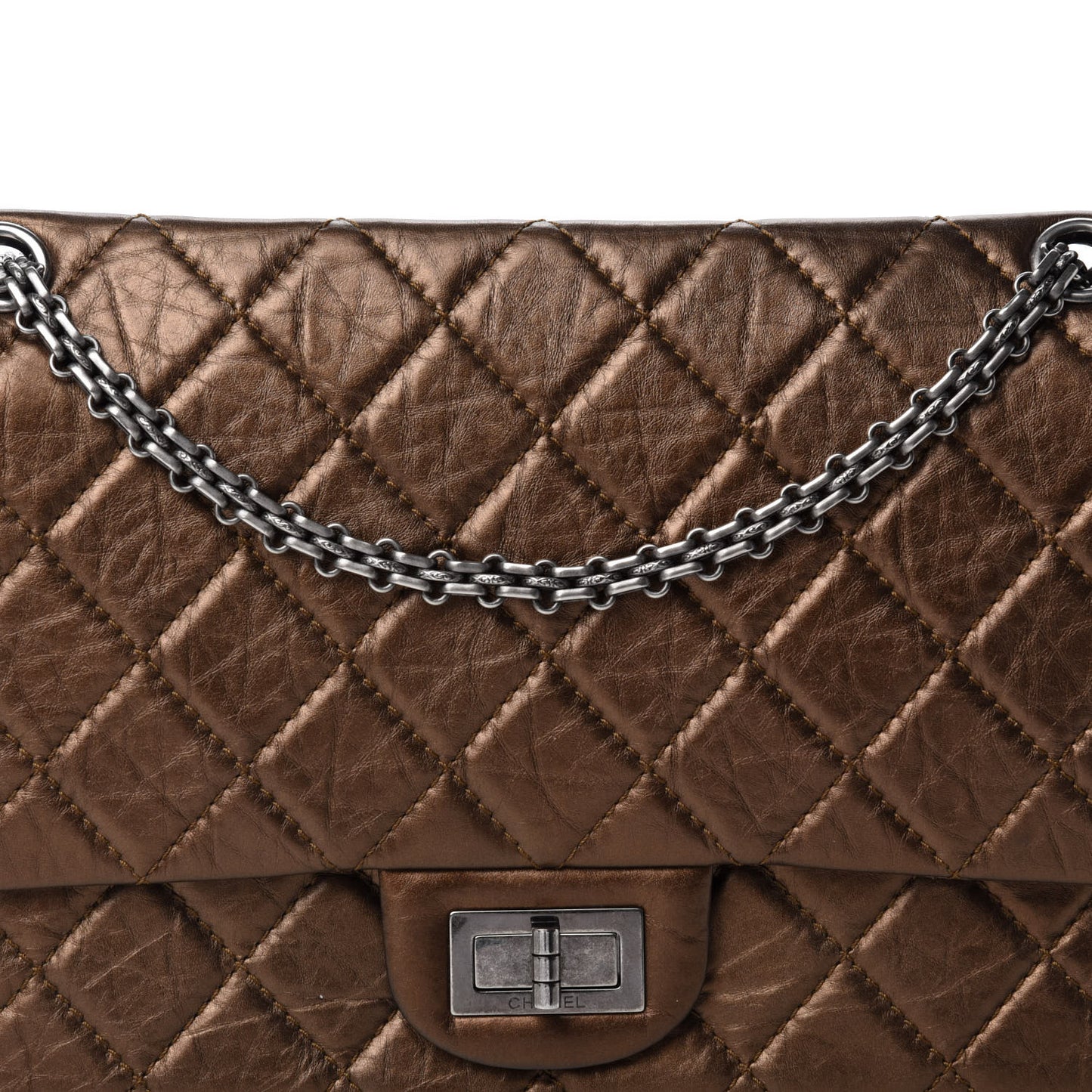 Metallic Aged Calfskin Quilted 2.55 Reissue 227 Flap Bronze
