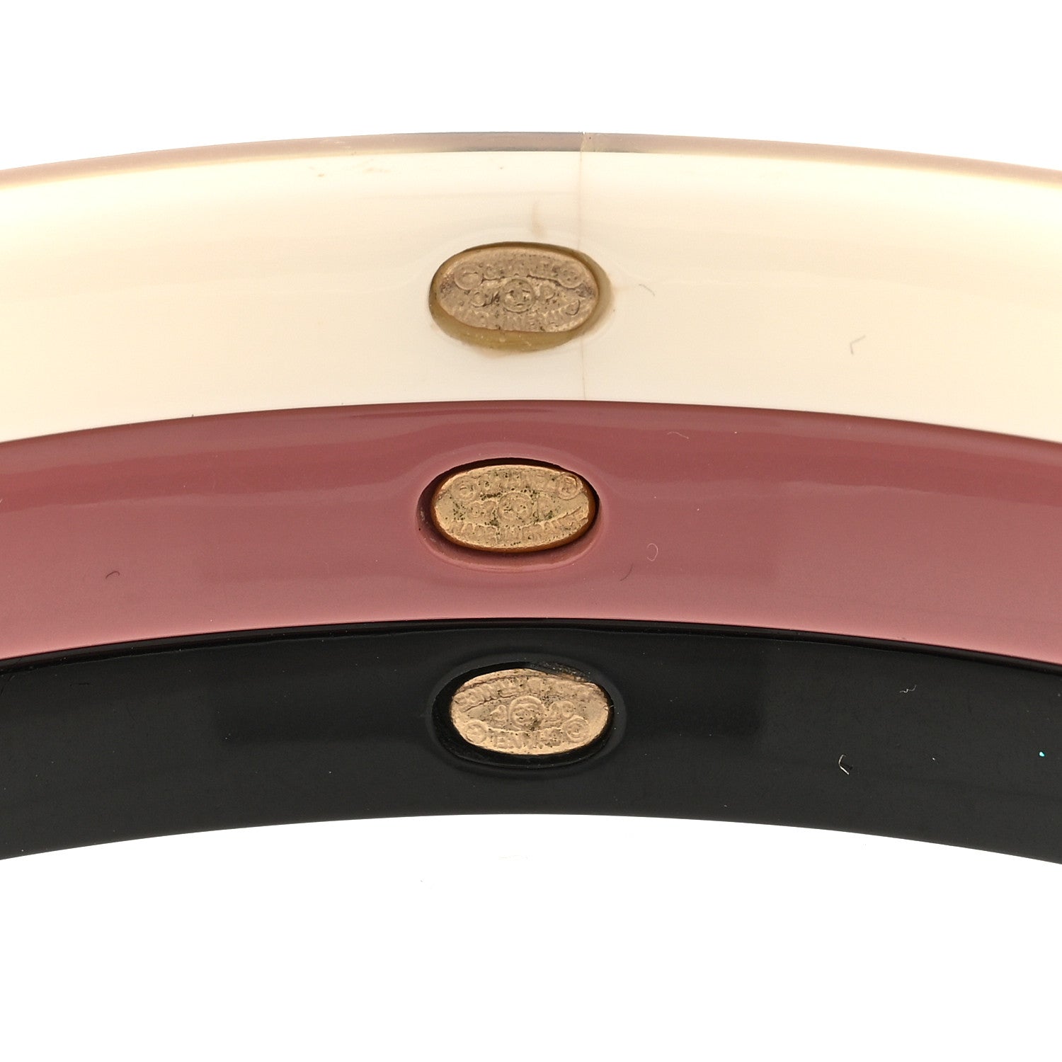Chanel Resin CC Bangle Bracelet Set of 3 White Pink Black 4 of 5