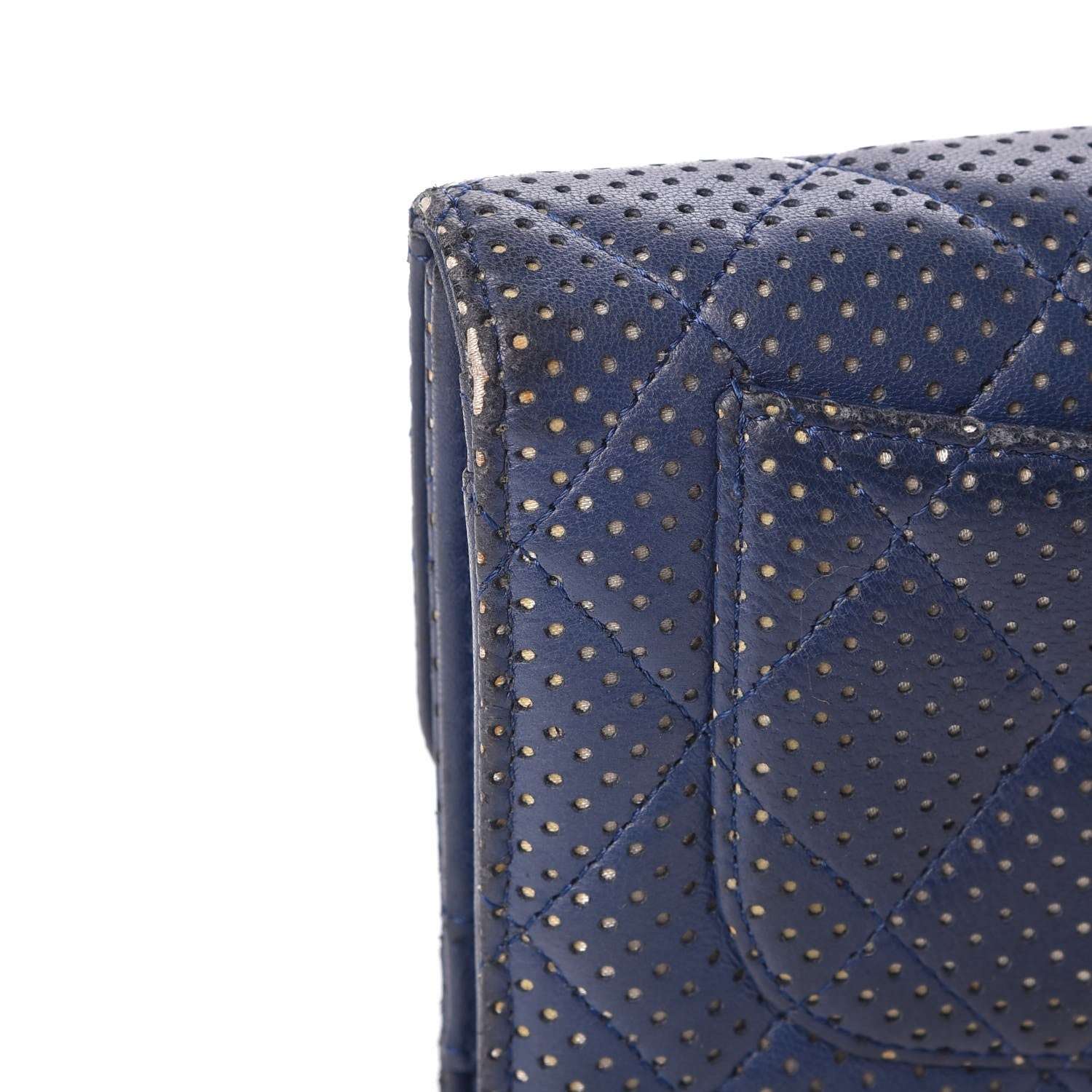 Chanel Perforated Lambskin Quilted Large Flap Wallet Blue 14 of 15