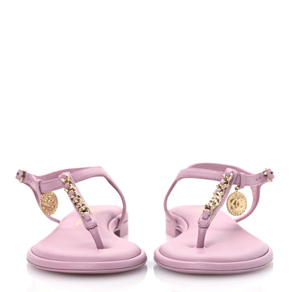 Chanel Lambskin Chain CC Logo Thong Sandals 37.5 Pink 3 of 12