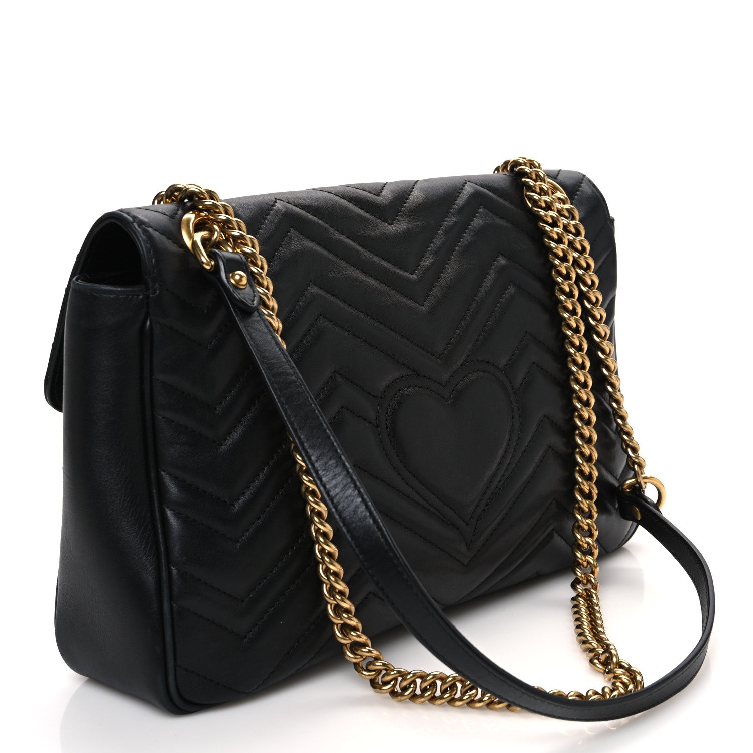 Gucci Calfskin Matelasse Medium GG Marmont Shoulder Bag Black 3 of 12