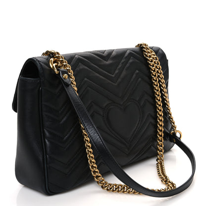 Gucci Calfskin Matelasse Medium GG Marmont Shoulder Bag Black 3 of 12