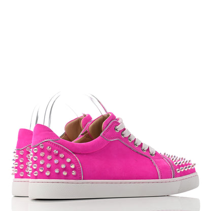 Christian Louboutin Veau Velours Womens Vieira Spiked Flat Comete Sneakers 40.5 Diva Clear 3 of 6