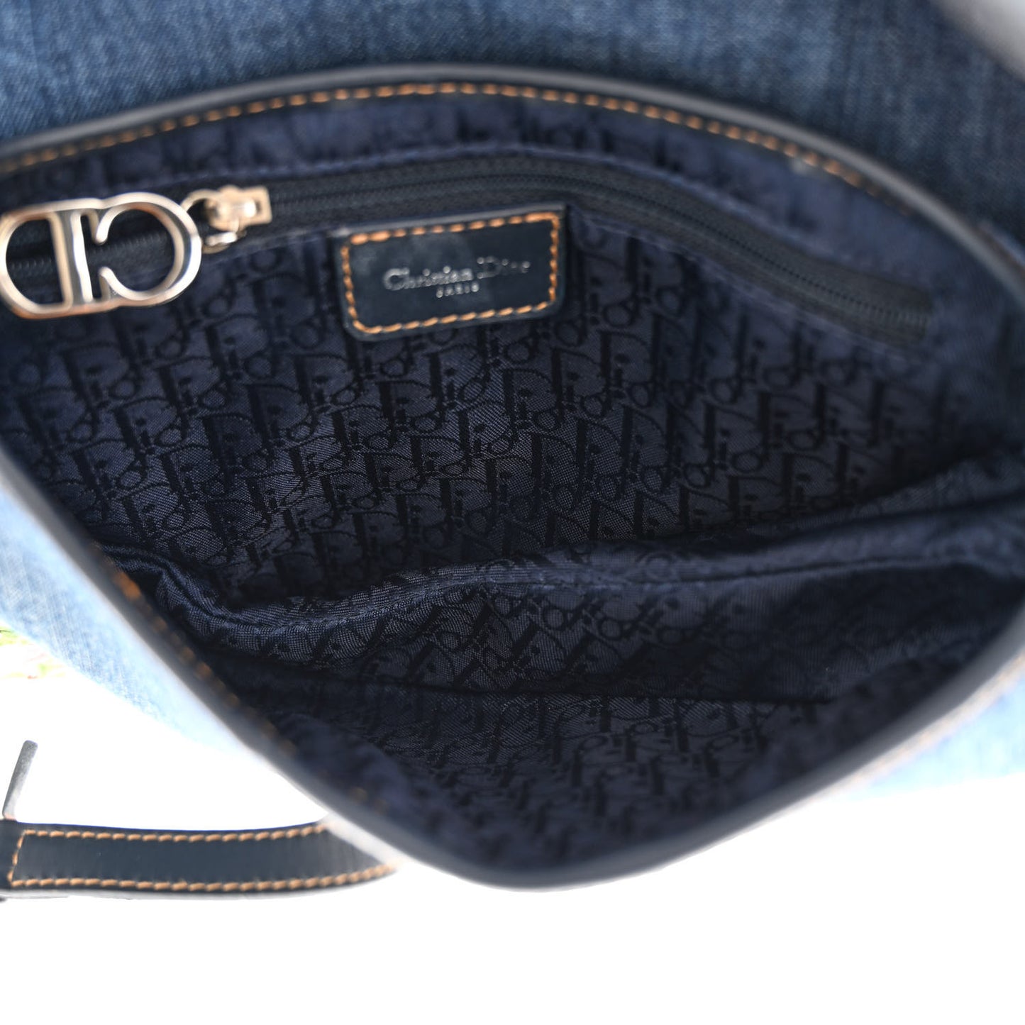 Denim Crystal Floral Embroidered Saddle Bag Multicolor
