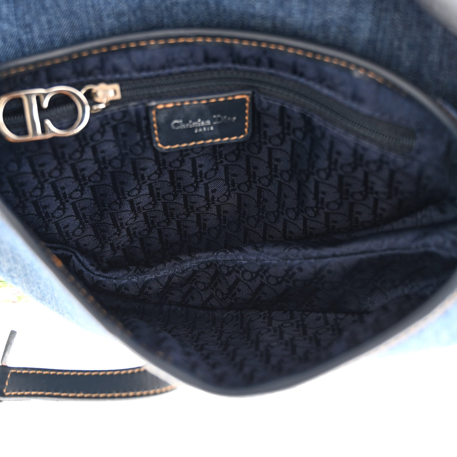 Christian Dior Denim Crystal Floral Embroidered Saddle Bag Multicolor 5 of 10