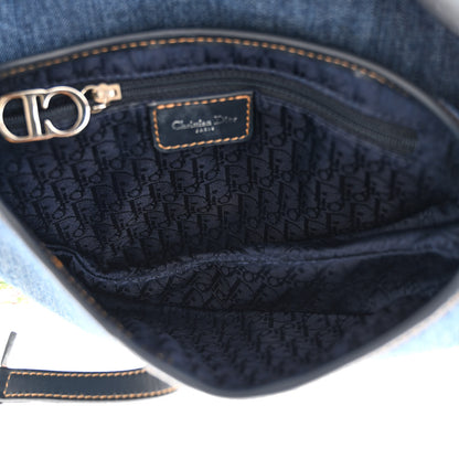 Christian Dior Denim Crystal Floral Embroidered Saddle Bag Multicolor 5 of 10