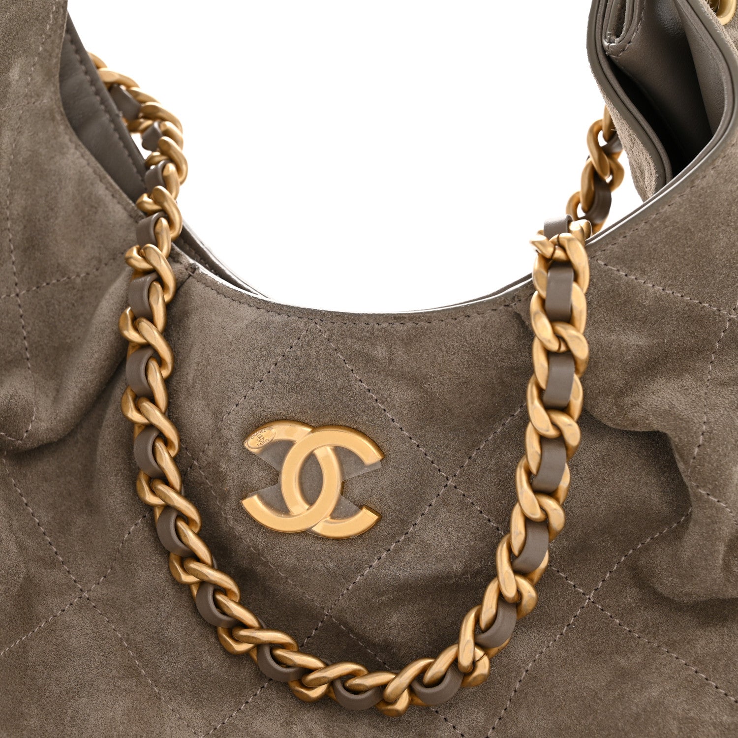 Chanel Suede Calfskin Lambskin Quilted Maxi Hobo Grey 8 of 11