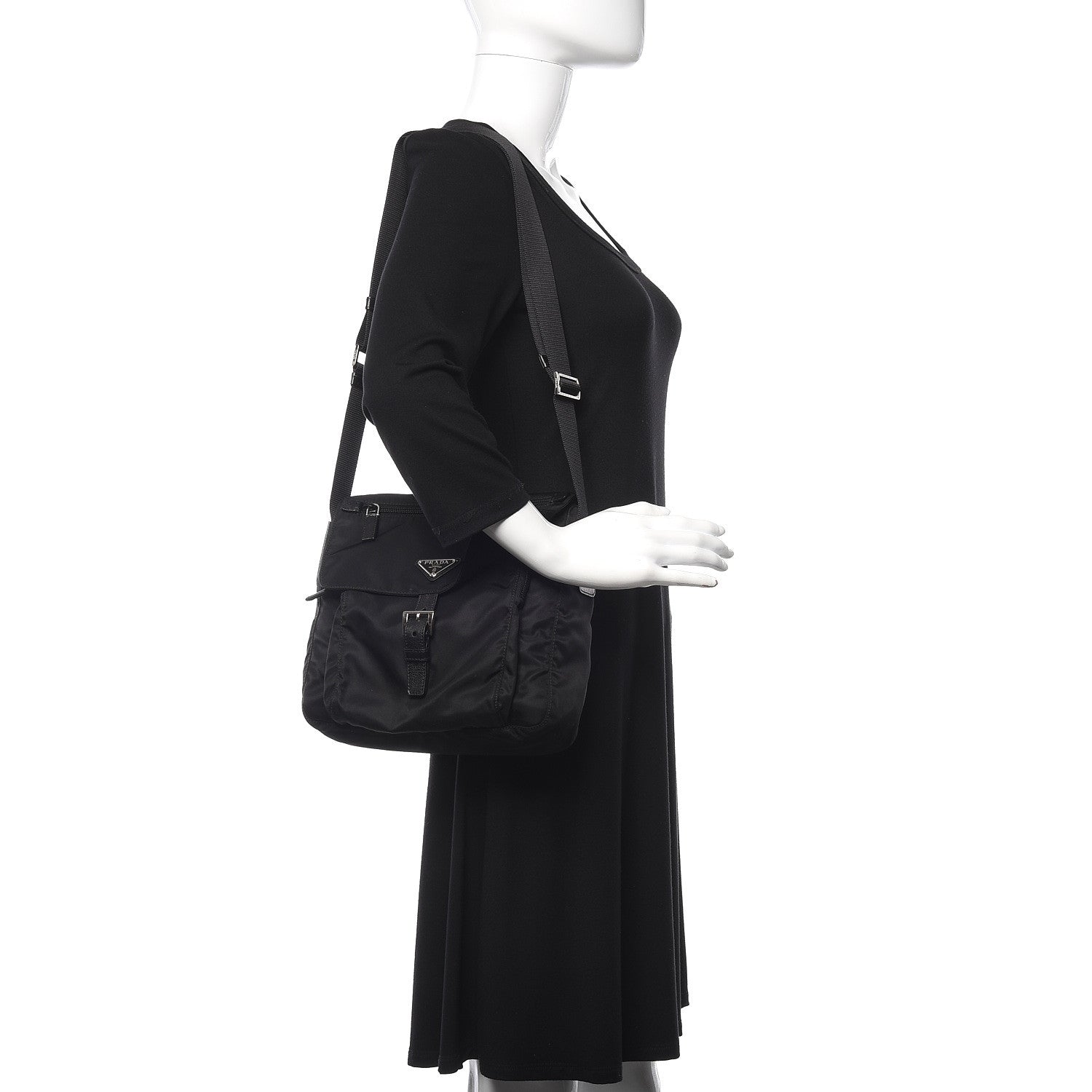 Prada Tessuto Nylon Saffiano Messenger Bag Black 2 of 10