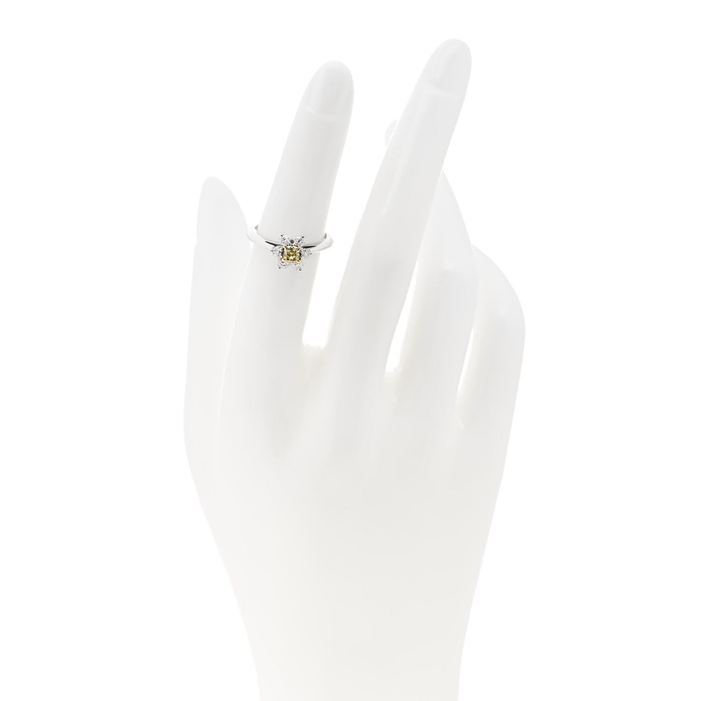 Platinum 18K Yellow Gold Fancy Yellow Diamond .25ct Buttercup Ring 49 4.75