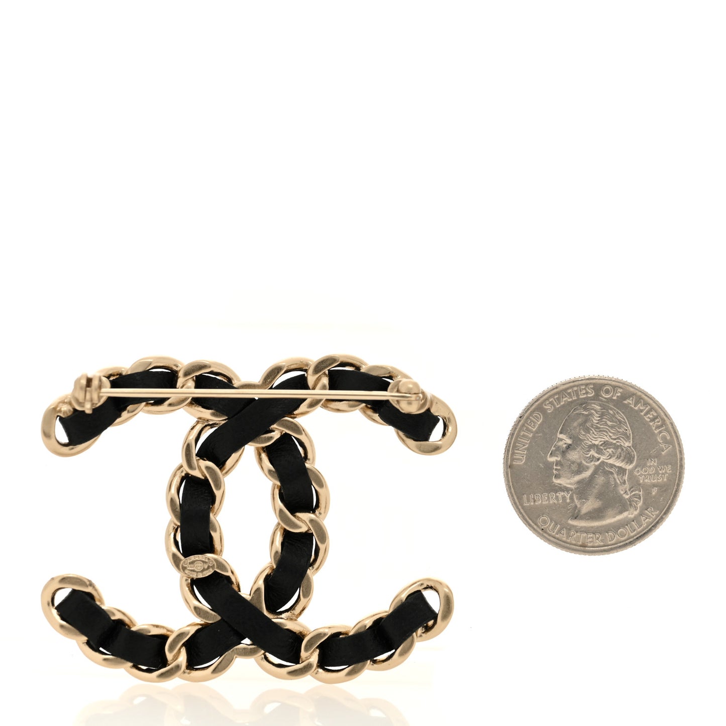Lambskin Chain CC Brooch Black Gold