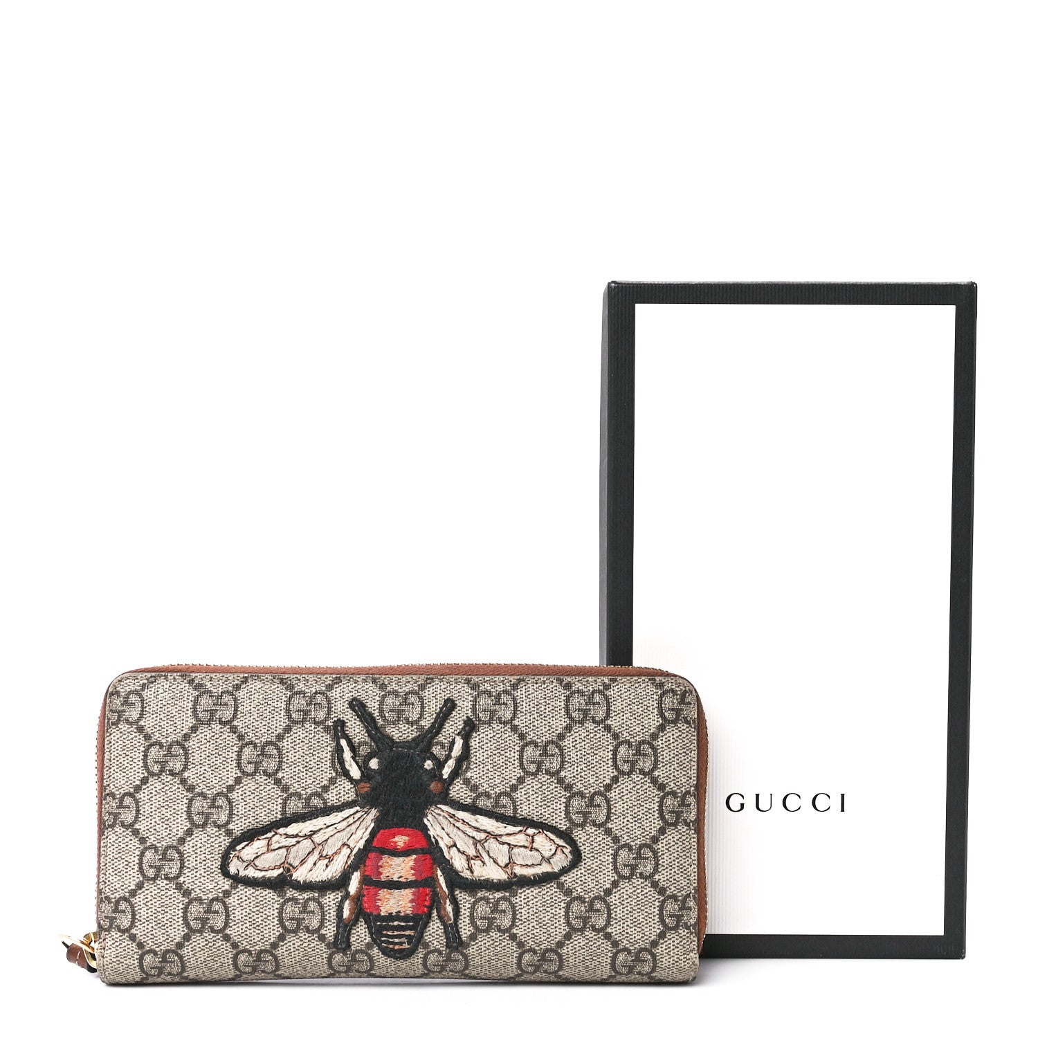 Gucci GG Supreme Monogram Embroidered Bee Zip Around Wallet Red 11 of 11