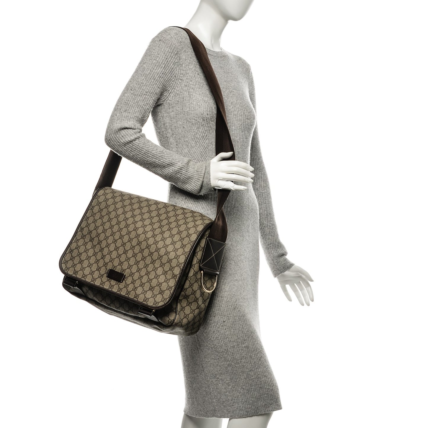 GG Plus Monogram Messenger Diaper Bag Dark Brown