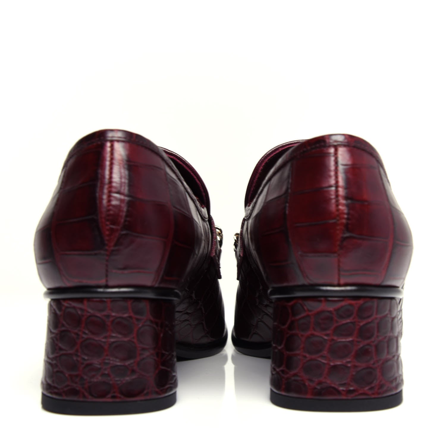 Chanel Crocodile Embossed Calfskin CC Chain Mocassin Loafers 38.5 Burgundy Black 7 of 12