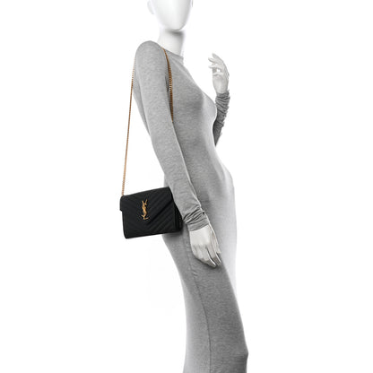 Saint Laurent Grain De Poudre Matelasse Chevron Monogram Chain Wallet Black 2 of 10