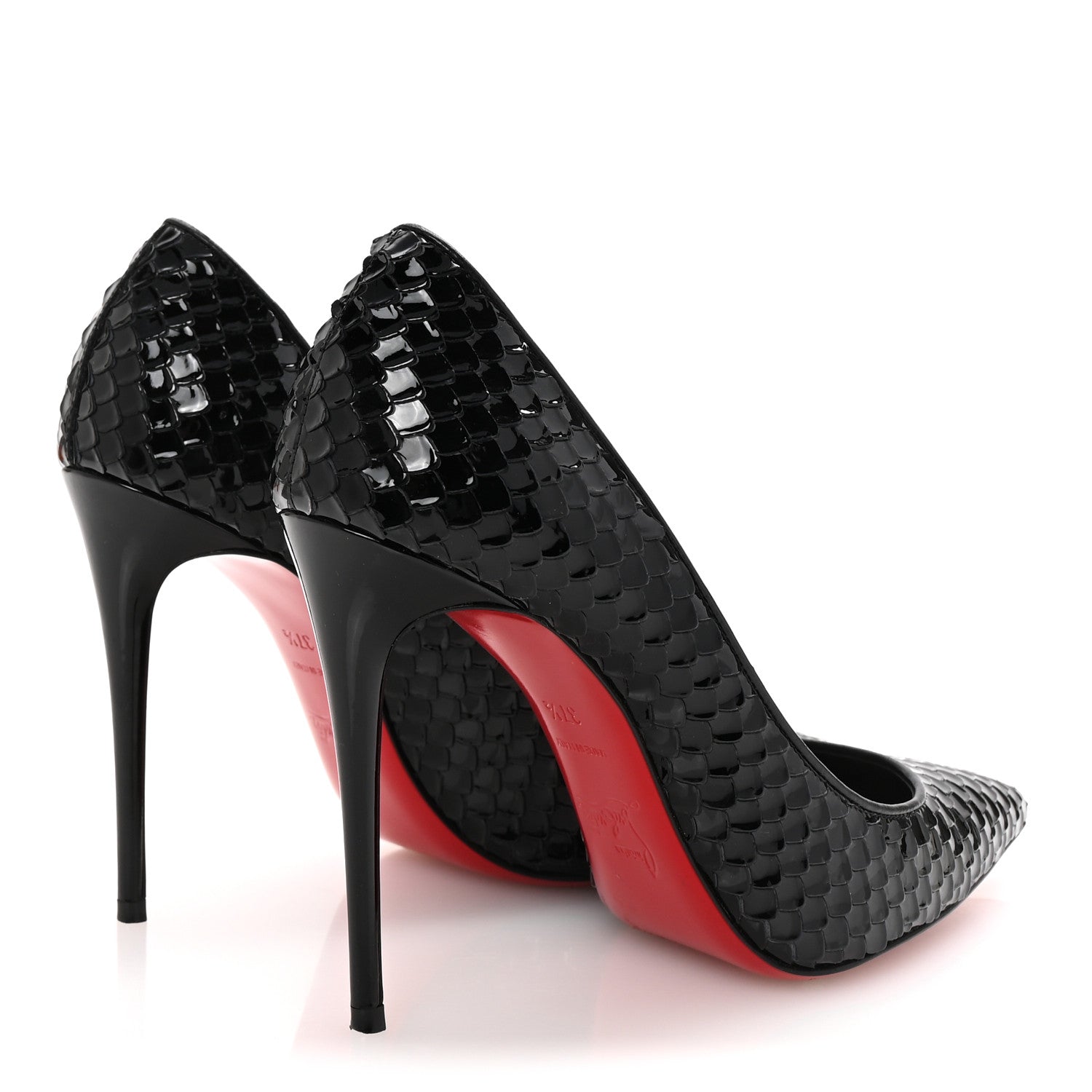Christian Louboutin Patent Calfskin Snakeskin Embossed Kate 100 Pumps 37.5 Black 5 of 8