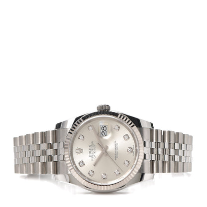 Rolex Stainless Steel 18K White Gold Diamond 36mm Oyster Perpetual Datejust Watch Silver 116234 2 of 5