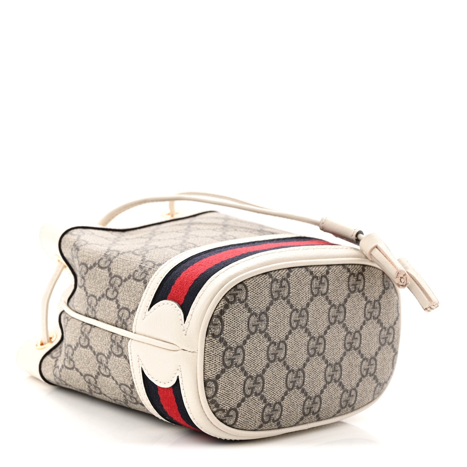 Gucci GG Supreme Monogram Textured Calfskin Web Mini Ophidia Bucket Bag Beige Ebony Mystic White 4 of 10