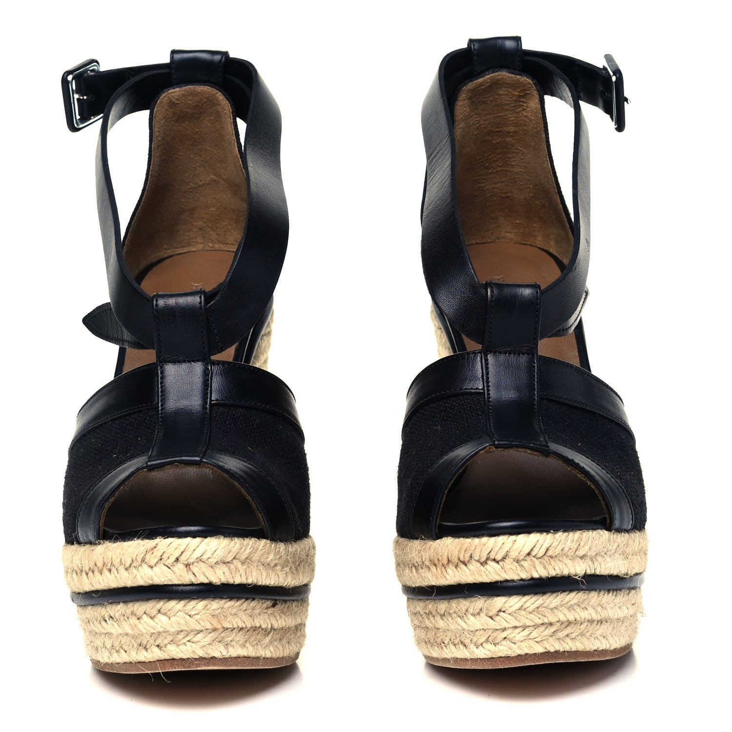 Hermes Canvas Calfskin Ibiza Espadrille Wedges 35 Black 2 of 7