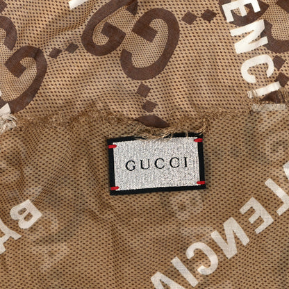 Gucci X BALENCIAGA Modal Silk Maxi GG Monogram Logo Print Shawl Beige White 2 of 3